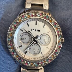 Fossil Rainbow Stella Watch Womens 38mm Crystal Bezel ES3049